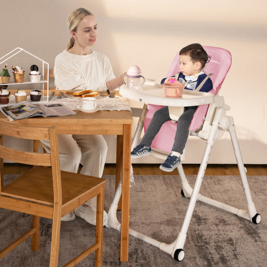 4-in-1 Baby High Chair with 6 Adjustable Heights-Pink - Color: Pink