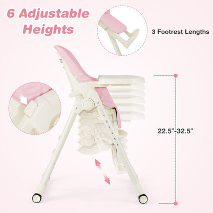 4-in-1 Baby High Chair with 6 Adjustable Heights-Pink - Color: Pink