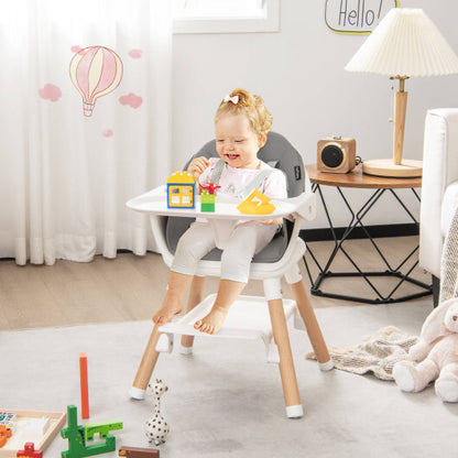 6-in-1 Baby High Chair with Removable Dishwasher and Safe Tray-White - Color: White