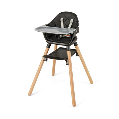 6 in 1 Convertible Highchair with Safety Harness and Removable Tray-Black - Color: Black