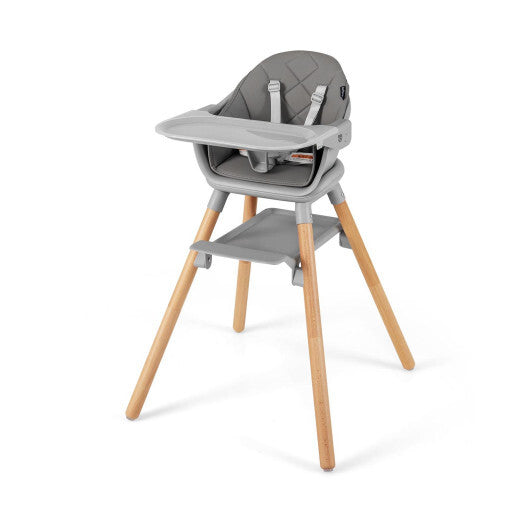 6 in 1 Convertible Highchair with Safety Harness and Removable Tray-Gray - Color: Gray