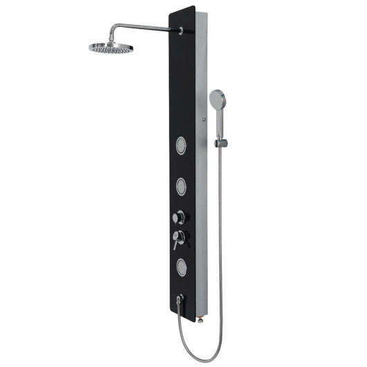 59 Inch Tempered Glass Shower Panel with Hand Shower - Color: Black