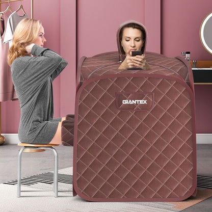 800W 2 Person Portable Steam Sauna Tent SPA with Hat Side Holes 3L Steamer-Coffee - Color: Brown