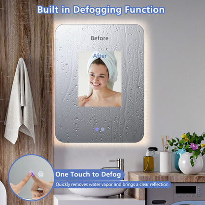 32 x 24 Inch Shatterproof Wall Mirror with 3-Color Lights and  Anti-Fog Function - Color: Transparent