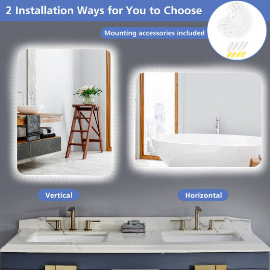 32 x 24 Inch Shatterproof Wall Mirror with 3-Color Lights and  Anti-Fog Function - Color: Transparent