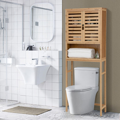 Bamboo Over The Toilet Storage Cabinet Bathroom with Adjustable Shelf-Natural - Color: Natural