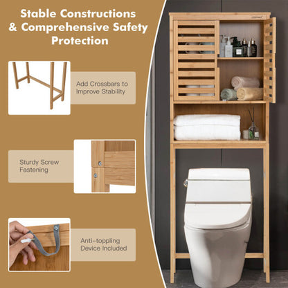 Bamboo Over The Toilet Storage Cabinet Bathroom with Adjustable Shelf-Natural - Color: Natural