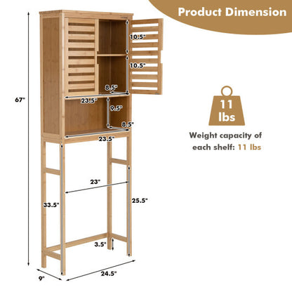 Bamboo Over The Toilet Storage Cabinet Bathroom with Adjustable Shelf-Natural - Color: Natural