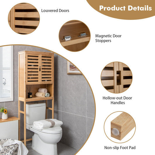 Bamboo Over The Toilet Storage Cabinet Bathroom with Adjustable Shelf-Natural - Color: Natural