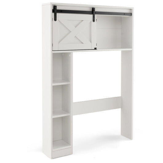 4-Tier Over The Toilet Storage Cabinet with Sliding Barn Door and Storage Shelves-White - Color: White