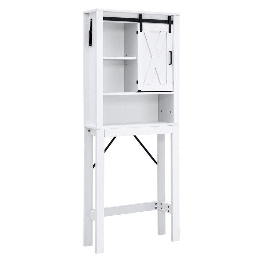 3-Tier Wodden Bathroom Cabinet with Sliding Barn Door and 3-position Adjustable Shelves-White - Color: White