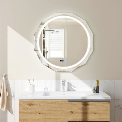 Defogging LED Bathroom Mirror with Stepless 3 Colors Temperature - Color: White