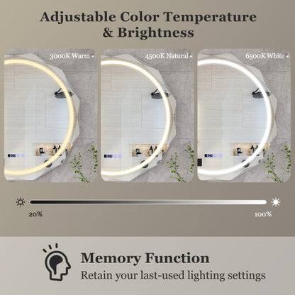 Defogging LED Bathroom Mirror with Stepless 3 Colors Temperature - Color: White