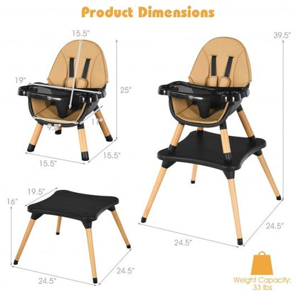 5-in-1 Baby Eat and Grow Convertible Wooden High Chair with Detachable Tray-Coffee - Color: Light Brown