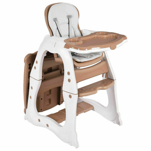 3 in 1 Infant Table and Chair Set Baby High Chair-Brown - Color: Brown