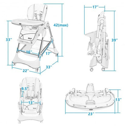 A-Shaped High Chair with 4 Lockable Wheels-Gray - Color: Gray