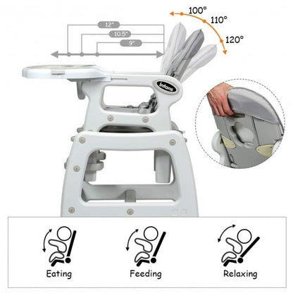 3-in-1 Baby High Chair with Lockable Universal Wheels-Gray - Color: Gray