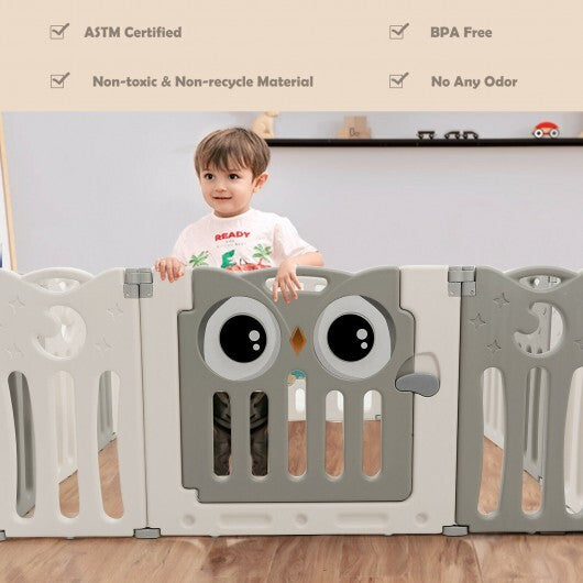 14-Panel Baby Playpen Kids Activity Center Foldable Play Yard with Lock Door-Beige - Color: Beige