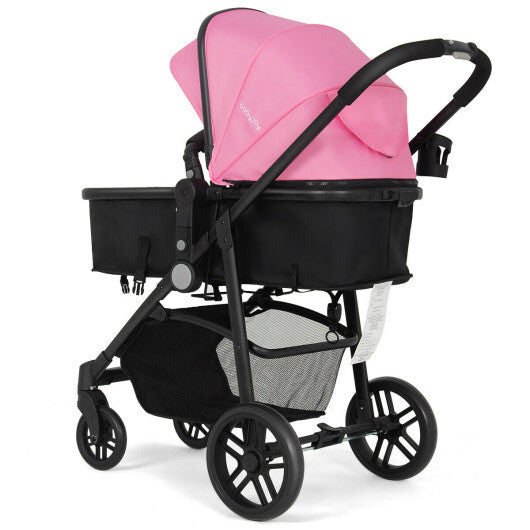 2-in-1 Foldable Pushchair Newborn Infant Baby Stroller-Pink - Color: Pink