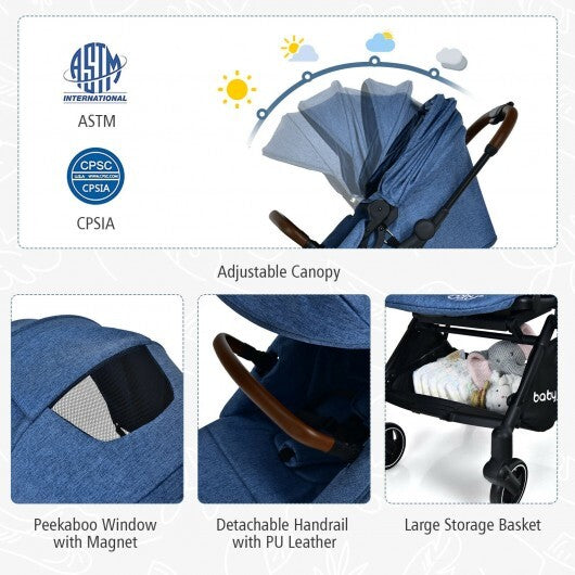 2-in-1 Convertible Aluminum Baby Stroller with Adjustable Canopy-Blue - Color: Blue