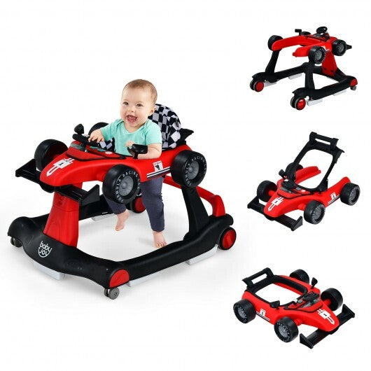 4-in-1 Foldable Activity Push Walker with Adjustable Height-Red - Color: Red