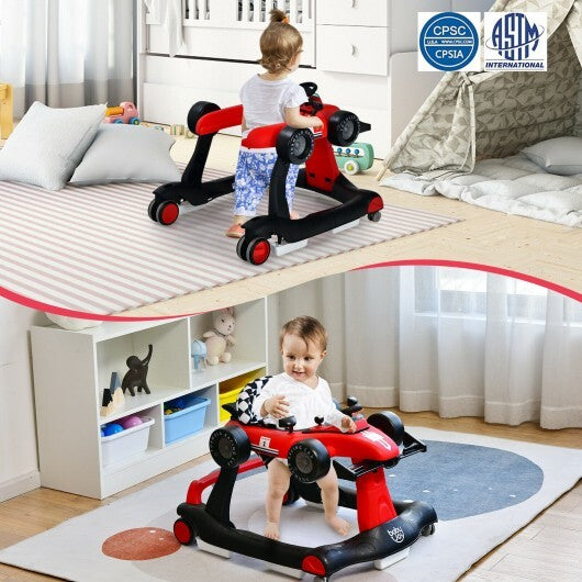 4-in-1 Foldable Activity Push Walker with Adjustable Height-Red - Color: Red