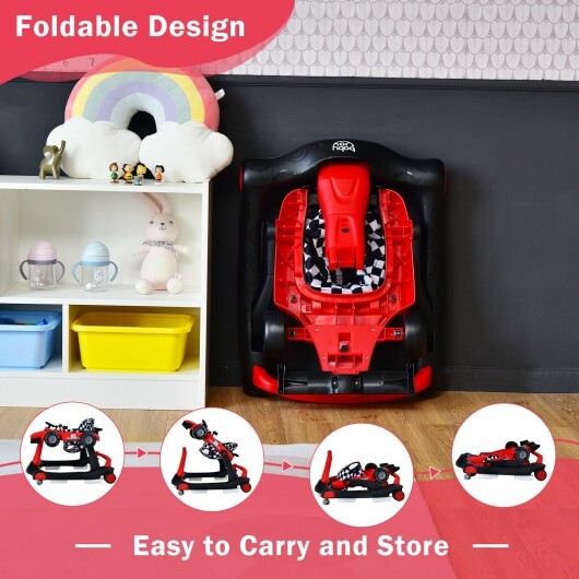 4-in-1 Foldable Activity Push Walker with Adjustable Height-Red - Color: Red