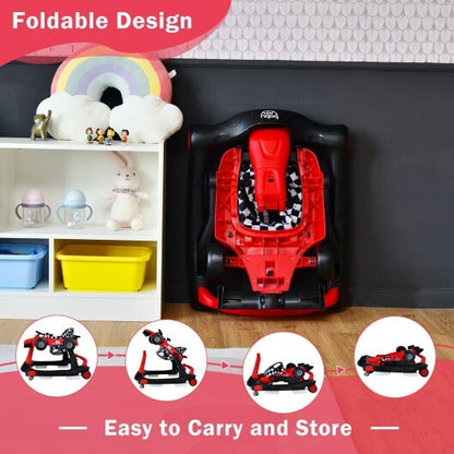 4-in-1 Foldable Activity Push Walker with Adjustable Height-Red - Color: Red