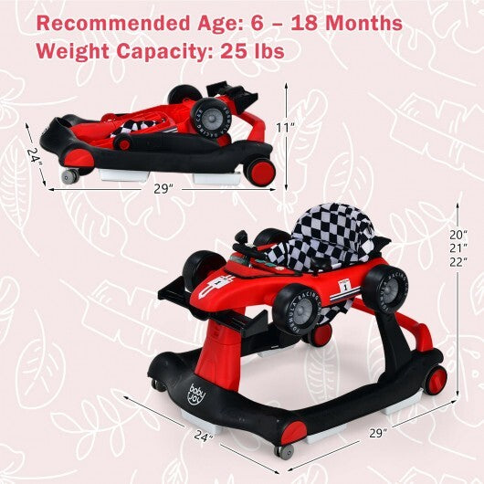 4-in-1 Foldable Activity Push Walker with Adjustable Height-Red - Color: Red