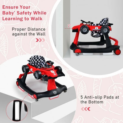 4-in-1 Foldable Activity Push Walker with Adjustable Height-Red - Color: Red