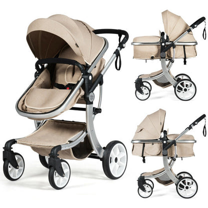 Folding Aluminum Infant Reversible Stroller with Diaper Bag-Beige - Color: Beige