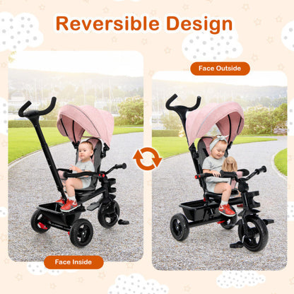 4-in-1 Baby Tricycle Toddler Trike with Convertible Seat-Pink - Color: Pink