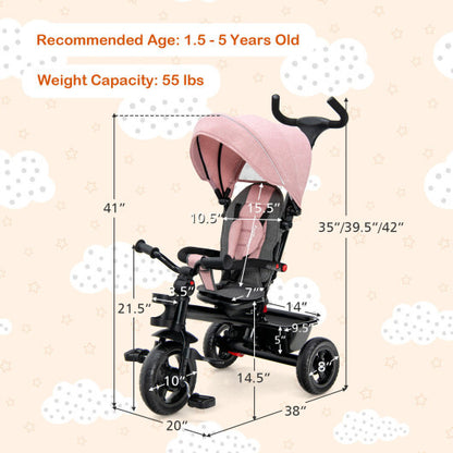 4-in-1 Baby Tricycle Toddler Trike with Convertible Seat-Pink - Color: Pink