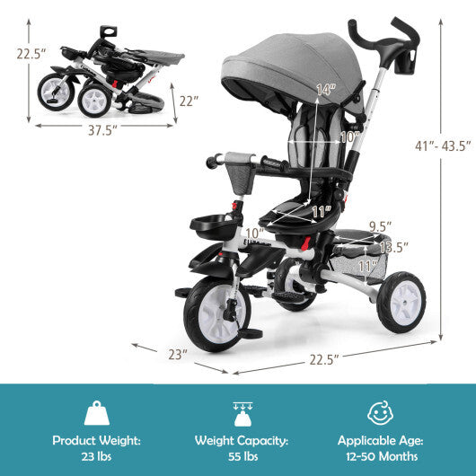 7-in-1 Detachable Baby Stroller with Canopy and Safety Harness-Gray - Color: Gray