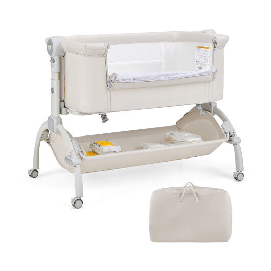 3-in-1 Baby Bassinet with Double-Lock Design and Adjustable Heights-Beige - Color: Beige