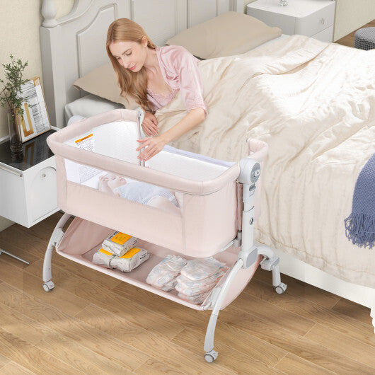 3-in-1 Baby Bassinet with Double-Lock Design and Adjustable Heights-Beige - Color: Beige