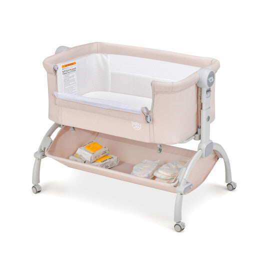 3-in-1 Baby Bassinet with Double-Lock Design and Adjustable Heights-Beige - Color: Beige