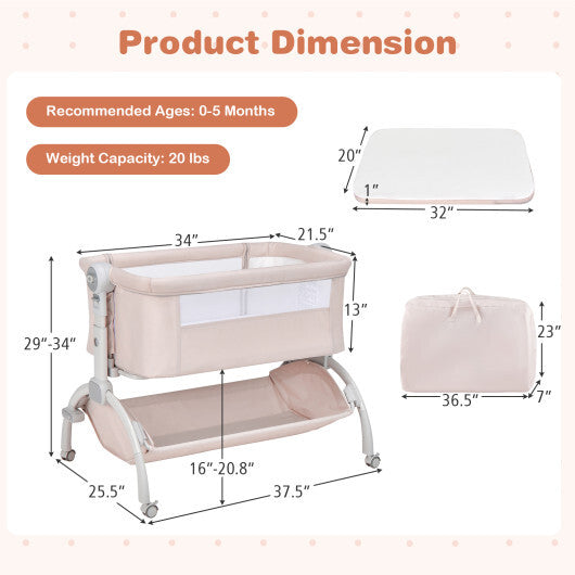 3-in-1 Baby Bassinet with Double-Lock Design and Adjustable Heights-Beige - Color: Beige