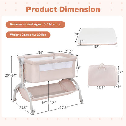 3-in-1 Baby Bassinet with Double-Lock Design and Adjustable Heights-Beige - Color: Beige