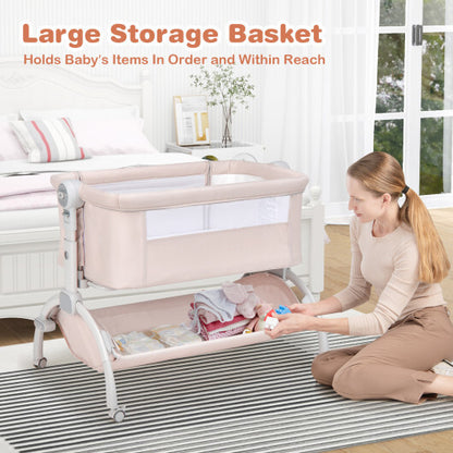 3-in-1 Baby Bassinet with Double-Lock Design and Adjustable Heights-Beige - Color: Beige