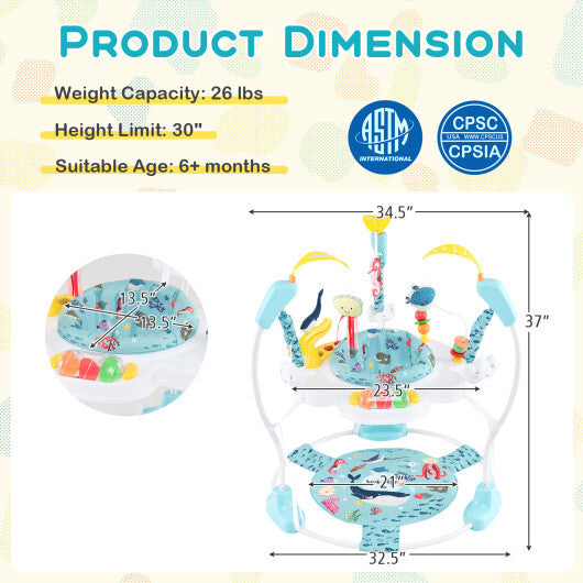 Baby Activity Center Height Adjustable Baby Bouncing Saucer with Interactive Toys-Light Blue - Color: Light Blue