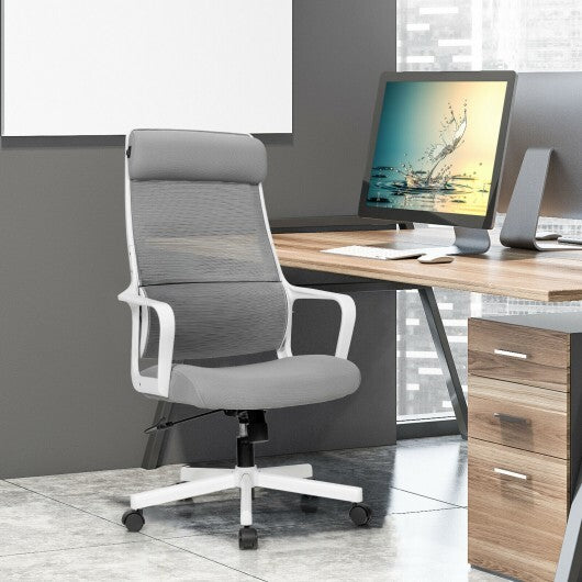 Adjustable Mesh Office Chair with Heating Support Headrest-Gray - Color: Gray