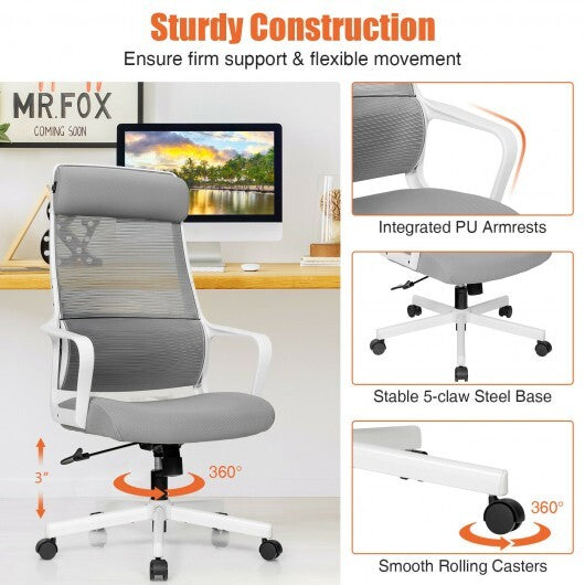 Adjustable Mesh Office Chair with Heating Support Headrest-Gray - Color: Gray