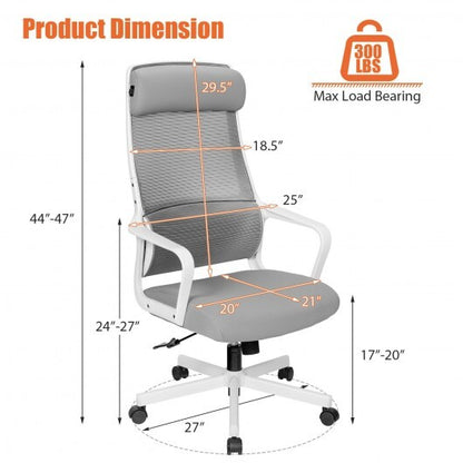 Adjustable Mesh Office Chair with Heating Support Headrest-Gray - Color: Gray