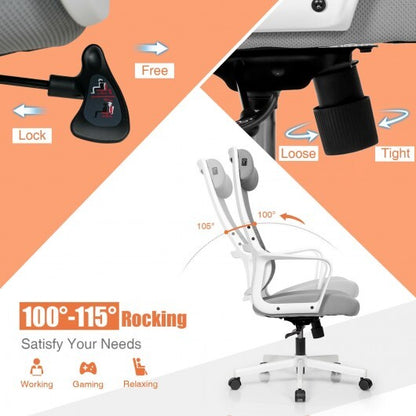 Adjustable Mesh Office Chair with Heating Support Headrest-Gray - Color: Gray