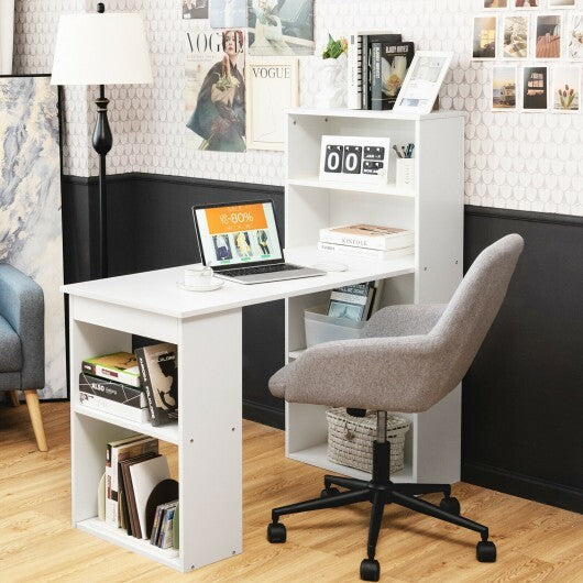 Computer Desk Writing Workstation Office with 6-Tier Storage Shelves-White - Color: White