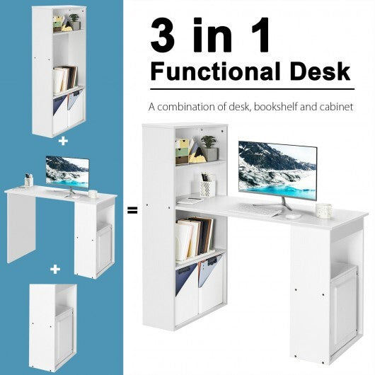 Computer Desk Writing Workstation Office with 6-Tier Storage Shelves-White - Color: White