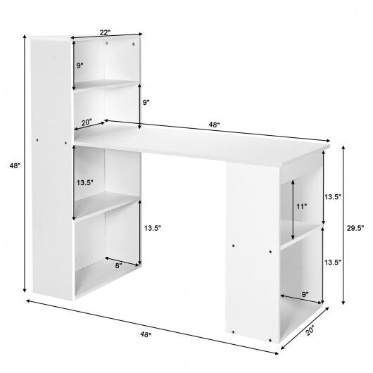 Computer Desk Writing Workstation Office with 6-Tier Storage Shelves-White - Color: White