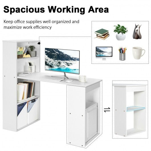 Computer Desk Writing Workstation Office with 6-Tier Storage Shelves-White - Color: White