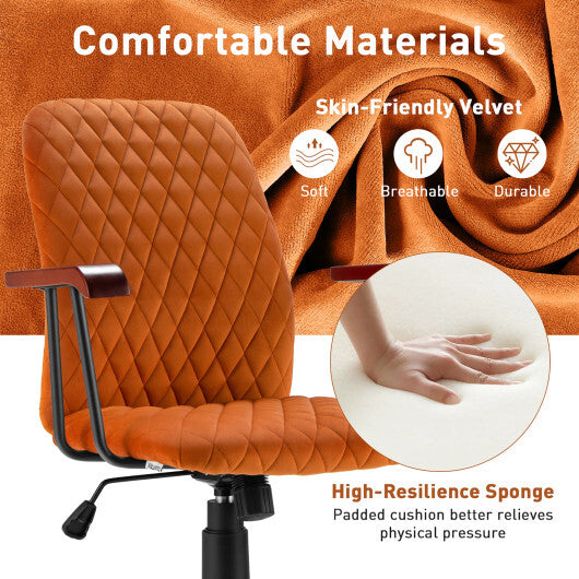 Velvet Home Office Chair with Wooden Armrest Orange - Color: Orange